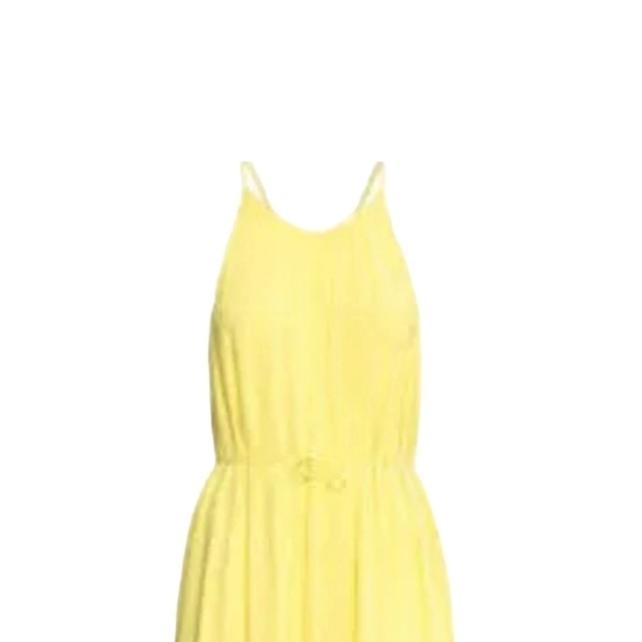 Buttery yellow chiffon flowy t back fairycore belted maxi sun dress sz 2 - Picture 7 of 13